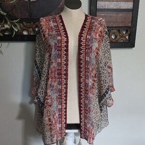 Christopher & Banks Red and Cream Cape with Flowing Silhouette